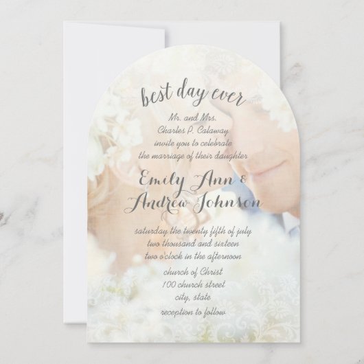 Foto: Best Day Ever Damask Charcoal Font Wedding Kaart (Achterkant)
