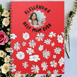 Foto beste moeder ooit monogram bloemenrood wit notitieboek