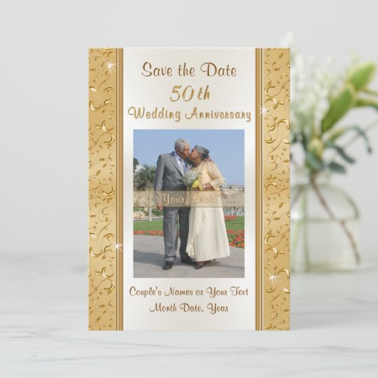 Foto Bewaar de datum 50e bruiloft Jubileum Kaarten (Staand voorkant)