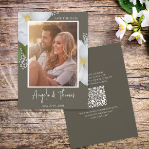 Foto Bewaar de datum QR Code Bloemen groen Save The Date