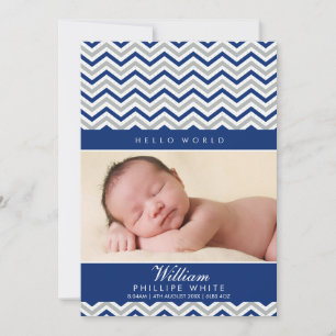 FOTO BIRTH ANNOUNCEMENT Zoete chevron royal blue Aankondiging