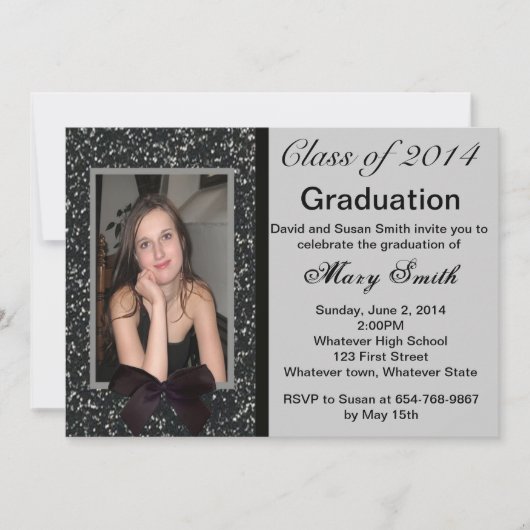 Foto: Black Glitter Afstuderen Invitation Kaart (Voorkant)