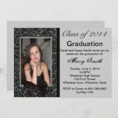 Foto: Black Glitter Afstuderen Invitation Kaart (Voorkant / Achterkant)