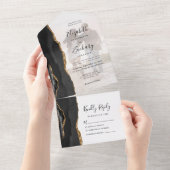 Foto Black Gold Agate Wedding All In One Uitnodiging (Afscheurbaar)