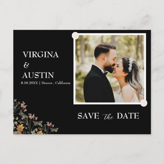 Foto Black Save the Date Briefkaart (Voorkant)