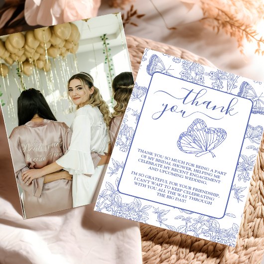 Foto Blauw Chinoiserie Bloemenspuitfeest Bedankkaart