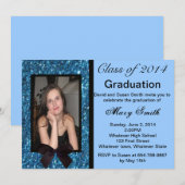 Foto Blauw Glitter Afstuderen Invitation Kaart (Voorkant / Achterkant)