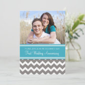 Foto blauw-grijze uitnodiging 1e verjaardagsfeest (Staand voorkant)