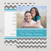 Foto blauw-grijze uitnodiging 1e verjaardagsfeest (Voorkant / Achterkant)