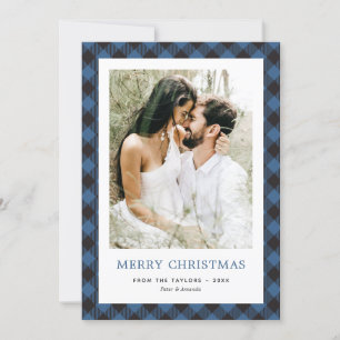 Foto Blauw Plaid Passen getrouwd Vrolijk Kerstfees Feestdagenkaart