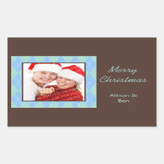 Foto blauwe argyle Merry Kerstmis grote sticker