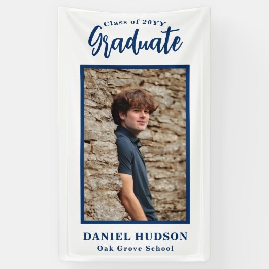 Foto Blauwe School kleur Afstuderen Banner toevoeg (Verticaal)
