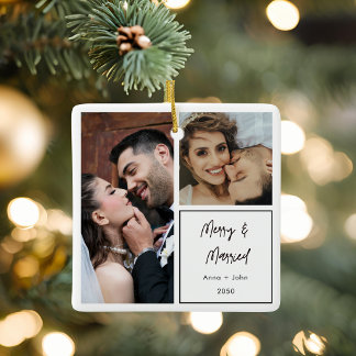 Foto Blij Getrouwde Jonggehuwden Kerst Aandenken  Keramisch Ornament