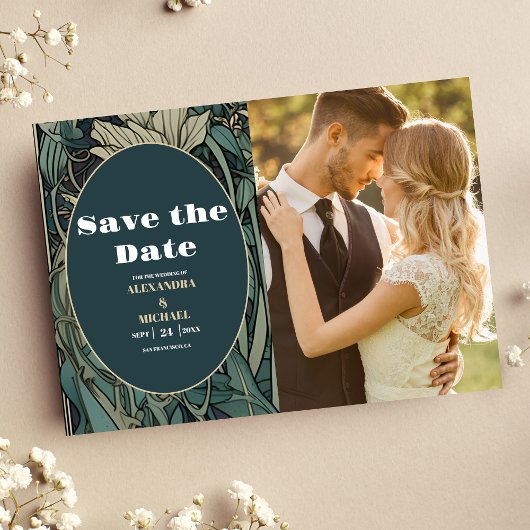 Foto Bloemen Art Nouveau Bruiloft Save The Date