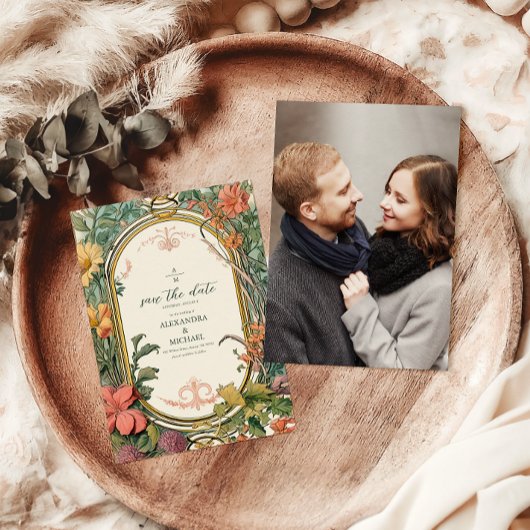 Foto Bloemen Art Nouveau Bruiloft Save The Date
