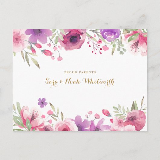 Foto Bloemen Script Dank u geboorte aankondiging (Achterkant)