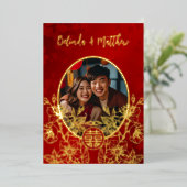 Foto Bloemenlijn Kunst Chinese bruiloft Folie Uitnodiging (Staand Voorkant)