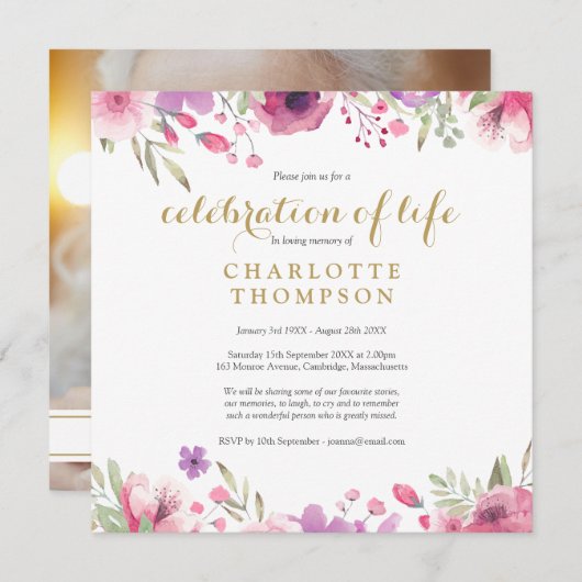 Foto Bloemenviering van het leven Begrafenis Kaart (Voorkant / Achterkant)