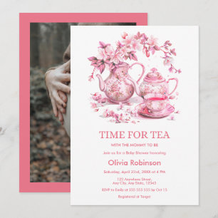 Foto Bloemstuk Theepot Tijd voor Thee Baby Shower Kaart