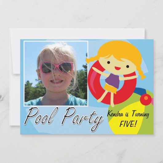 Foto Blond Meisje Zwembad Party Zwemmen Verjaardag Kaart (Voorkant)