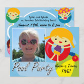 Foto Blond Meisje Zwembad Party Zwemmen Verjaardag Kaart (Voorkant / Achterkant)