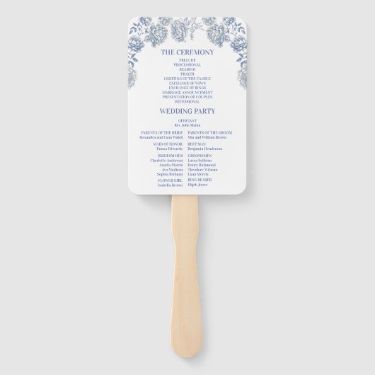 Foto Blue Chinoiserie Floral Botanical Wedding Handwaaier (Achterkant)