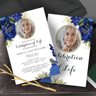 Foto Blue Floral Budget Celebration of Life Kaart