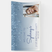 Foto Blue Glitter Drip 21st Birthday Banner (Verticaal)