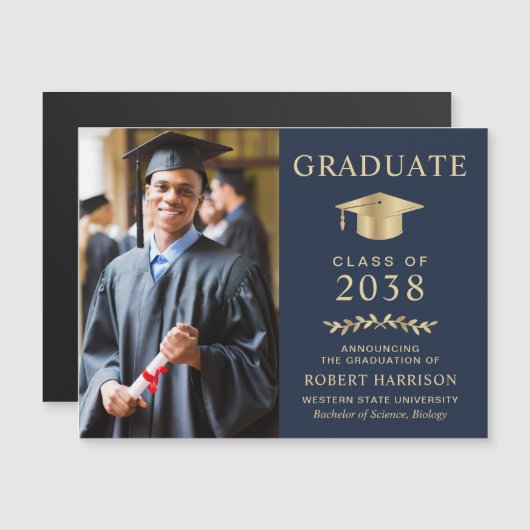 Foto Blue Gold Afstuderen aankondigingsmagneet (Voorkant / Achterkant)