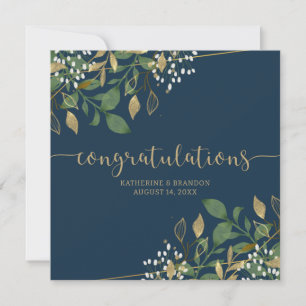 Foto: Blue & Gold Foil Glitter Wedding Congrations Kaart