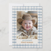 Foto Blue Grey Cowboy Eerste Rodeo 1e verjaardag Kaart (Achterkant)