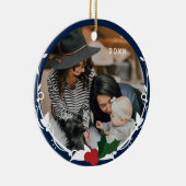 Foto Blue Holly Kerstmis Keramisch Ornament (Rechts)