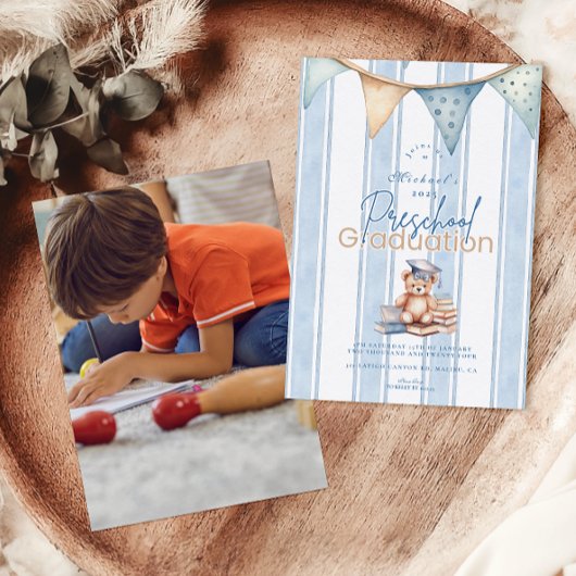 Foto Blue Preschool Teddy Bear Afstuderen Kaart