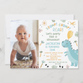 Foto Blue Stomp Chomp Roar Dinosaur 1st Birthday Kaart (Voorkant)