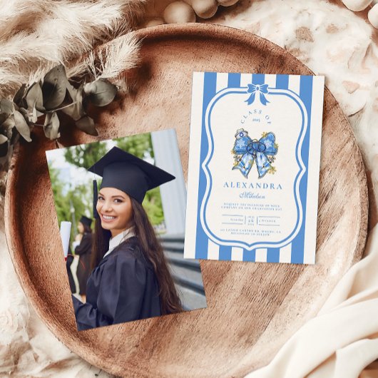 Foto Blue Toile Bow Coquette Nursing School Gradu Kaart