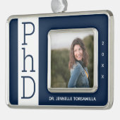 Foto Blue White PhD Afstuderen kerstversiering Verzilverd Kader Ornament (Links)