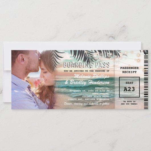 Foto: Boarding Pass Tropical Beach Weduwen Kaart (Voorkant)