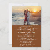 Foto Boho Brown Elegant Script Wedding Kaart (Voorkant)