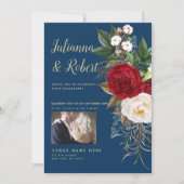 Foto Boho Navyblauw en Burgundy Bloemen Kaart (Voorkant)