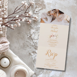 Foto Boho Pampass Gras Bloemen Bruiloft Opslaan All In One Uitnodiging