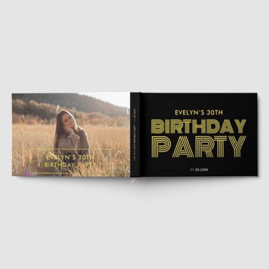 Foto Bold Retro Black Verjaardag Gastenboek (Volledig)