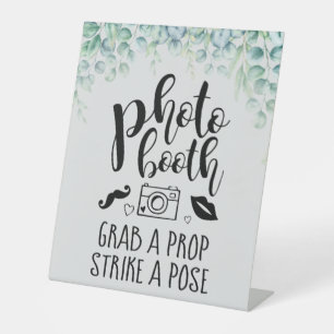 Foto Booth Grab a Prop Custom Eucalyptus Weddensch Reclamebord Met Voetstuk