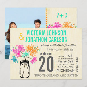 Foto Bouquet in een Mason Jar Wedding Invitation Kaart