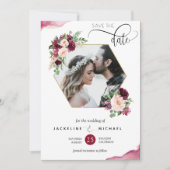 Foto, Bourgogne en Blush Floral Wedding Save The Date (Voorkant)