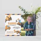 Foto Bouwwagen Verjaardag Uitnodiging (Staand voorkant)