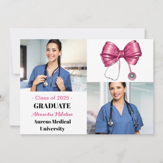 Foto Bow Stethoscope Nursing School Afstuderen Aankondiging (Voorkant)
