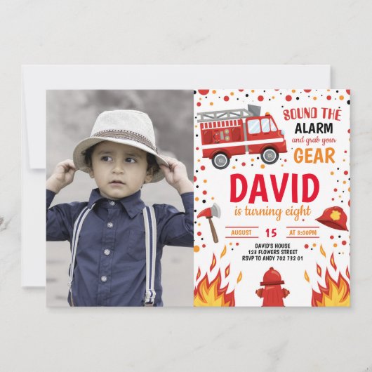 Foto Boy Birthday Firefighter Invitation Fireman Kaart (Voorkant)
