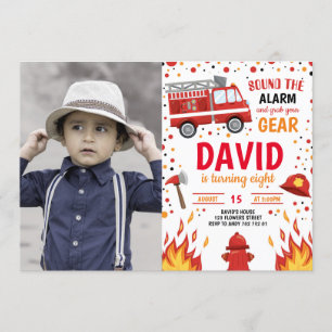 Foto Boy Birthday Firefighter Invitation Fireman Kaart