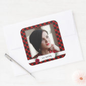 Foto: Bright Red Check kerstcadeau Label Stickers (Envelop)