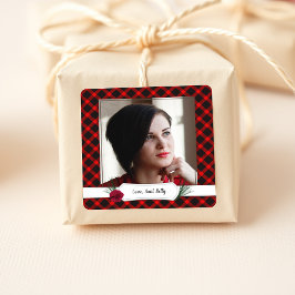 Foto: Bright Red Check kerstcadeau Label Stickers